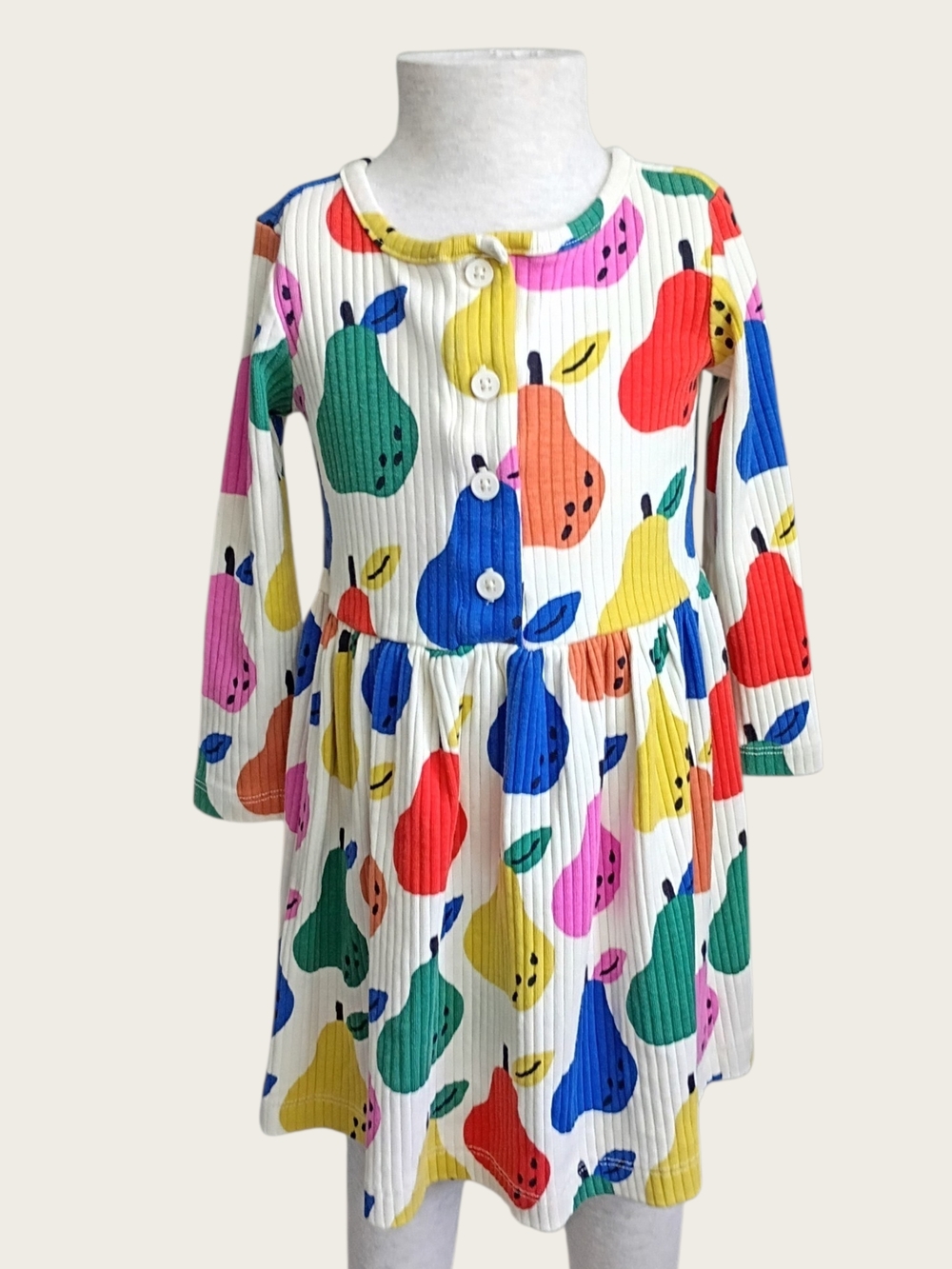 Hanna Andersson Multicolor Fruit Print Ribbed Long-Sleeve Dress